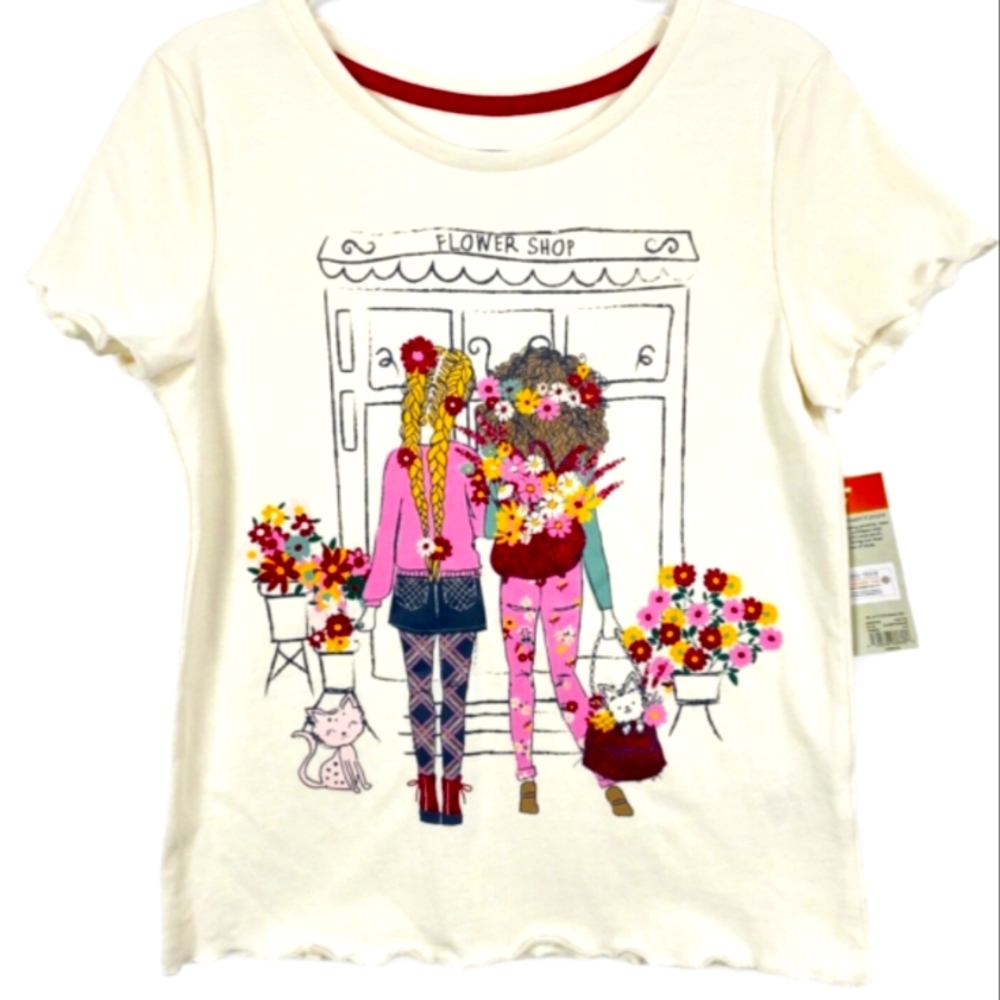 365 Kids Garanimals Girls T Shirt Top 7 Flower Shop Friends Cat Dog Graphic Tee